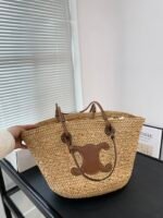 Celine Triomphe Panier In Raffia And Calfskin Tan 31Cm - Image 2