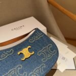 Celine Medium Tilly Bag With Triomphe Studs And Calfskin Denim 22Cm - Image 4