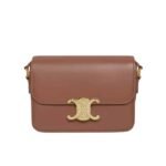 Celine Teen Triomphe Bag In Shiny Calfskin Brown 18Cm