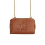 Celine Clutch On Chain Cuir Triomphe In Textile And Calfskin Brown 17Cm 10E383Dr8 04Lu