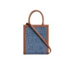 Celine Mini Vertical Cabas Celine In Denim With Celine All Over Print Navy Tan 21Cm 193302Eul 07At