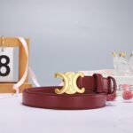 Celine Medium Triomphe Belt In Taurillon Leather Light Burgundy 25Mm 45Ak93A01 28Lb - Image 2