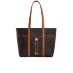 Celine Cabas Drawstring In Triomphe Canvas And Calfskin Black 36Cm 113722Bzj 04Lu