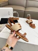 Celine Lympia Flat Strap Sandal In Raffia Calfskin Brown 352392246Cc02Et - Image 2