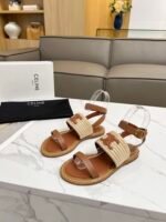 Celine Lympia Flat Strap Sandal In Raffia Calfskin Brown 352392246Cc02Et - Image 3