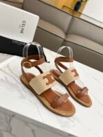 Celine Lympia Flat Strap Sandal In Raffia Calfskin Brown 352392246Cc02Et - Image 5