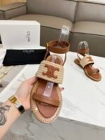 Celine Lympia Flat Strap Sandal In Raffia Calfskin Brown 352392246Cc02Et - Image 6