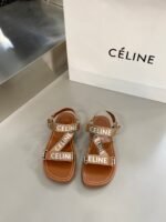 Celine Leo Strappy Sandal In Wool With Celine Jacquard Light Beige 348532227C02Eh - Image 2