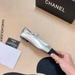 Chanel Square Toe Ballet Flats Black Silver - Image 6
