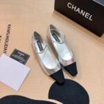 Chanel Square Toe Ballet Flats Black Silver - Image 10