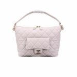 Chanel Maxi Hobo Bag Black Calfskin And Gold Tone Metal White 28Cm As4339