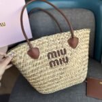 Miu Miu Palmetto Tote Bag Raffia In Tan 30Cm 5Bg206 2Ddh F0A5T - Image 2