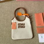 Miumiu Ivy Canvas And Leather Bag Beige 20Cm 5Ba281 Acrn F062F V Olf - Image 2