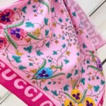 Gucci Floral Print Silk Scarf In Ivory In Pink 90Cm - Image 4