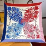 Gucci Floral Print Silk Square Scarf In Blue And Red 90Cm - Image 4