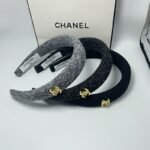 Chanel Cc Tweed Headband With Gold Hardware Grey - Image 3
