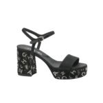 Chanel Sandal Pump Stone Beads Black Silver G45365 B15306 Nu665