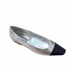 Chanel Square Toe Ballet Flats Black Silver