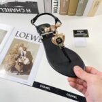 Chanel Shiny Pearl Crystal Cc Heart Thong Sandals Black G39674 X01000 94305 - Image 5