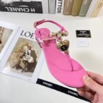Chanel Shiny Pearl Crystal Cc Heart Thong Sandals Pink - Image 6