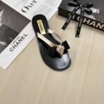 Chanel Thong Slide White Camellia Cc Logo Bow Black - Image 6