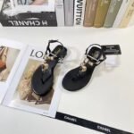 Chanel Shiny Pearl Crystal Cc Heart Thong Sandals Black G39674 X01000 94305 - Image 7