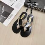 Chanel Thong Slide White Camellia Cc Logo Bow Black - Image 9