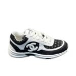 Chanel Cc Embossed Logo Suede Black White