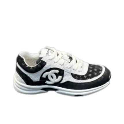 Chanel Cc Embossed Logo Suede Black White