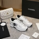 Chanel Suede And Leather Cc Low Top Sneaker White Black - Image 9