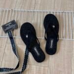 Chanel Thongs Purl Fabric With Silver Cc Logo In Black - Image 8