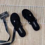 Chanel Thongs Purl Fabric With Silver Cc Logo In Black - Image 7