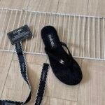 Chanel Thongs Purl Fabric With Silver Cc Logo In Black - Image 3