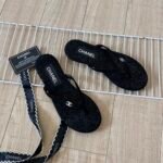 Chanel Thongs Purl Fabric With Silver Cc Logo In Black - Image 2