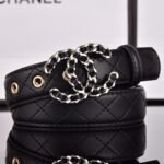 Chanel Cc Belt Silver Chain And Black Leather 28Mm - Image 2