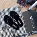 Chanel Thongs Slipper Velvet In Black G45716 B16716 94305 - Image 6