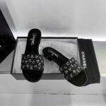 Chanel 24P Beaded Diamond Logo Slippers Black - Image 3
