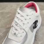 Chanel Suede And Leather Cc Low Top Sneaker White Pink - Image 4
