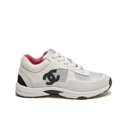 Chanel Suede And Leather Cc Low Top Sneaker White Pink