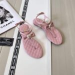 Chanel Pink Quilted Leather With White Camellia Cc Logo Bow Thong Sandals - Image 10