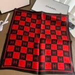 Chanel Square Motif Cc Logo Silk Scarf Red And Black 70Cm - Image 7