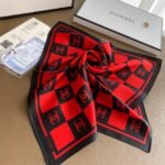 Chanel Square Motif Cc Logo Silk Scarf Red And Black 70Cm - Image 5