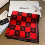 Chanel Square Motif Cc Logo Silk Scarf Red And Black 70Cm - Image 4