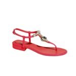Chanel Shiny Pearl Crystal Cc Heart Thong Sandals Red G39674 X01000 0S084