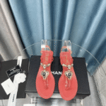 Chanel Shiny Pearl Crystal Cc Heart Thong Sandals Red G39674 X01000 0S084 - Image 2