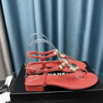 Chanel Shiny Pearl Crystal Cc Heart Thong Sandals Red G39674 X01000 0S084 - Image 5