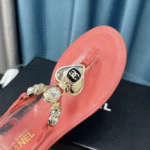 Chanel Shiny Pearl Crystal Cc Heart Thong Sandals Red G39674 X01000 0S084 - Image 10