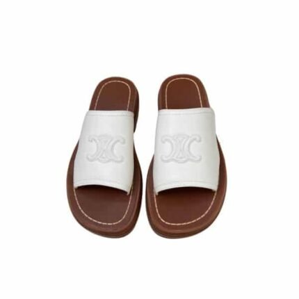 Celine Clea Triomphe Slide In Vegitable Tan White