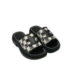 Celine Clea Triomphe Slide In Triomphe Stamped Canvas Calfskin Black
