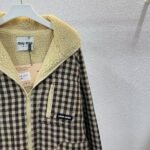 Miumiu Fleece Lined Checked Blouson Jacket Dark Brown Ml1358 18Aa F049P S Ooo - Image 4
